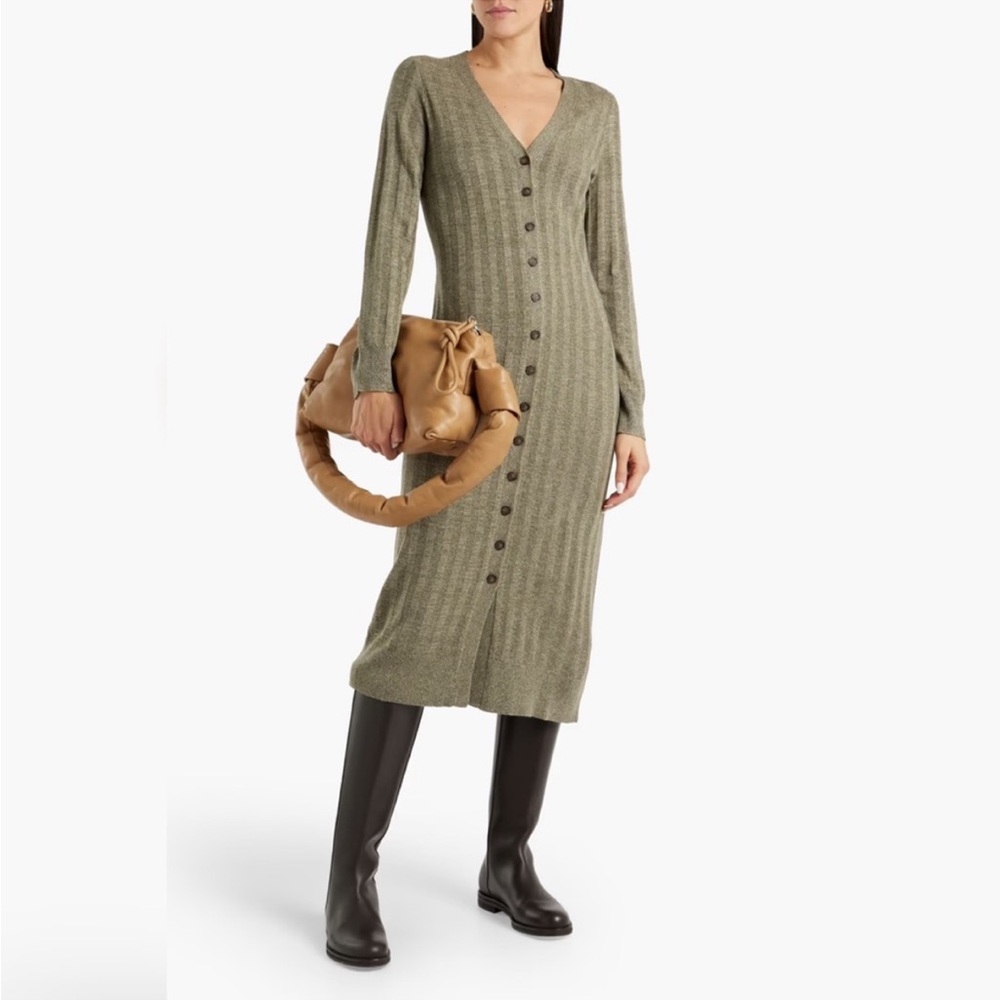 NAADAM ribbed cashmere silk midi sweater dress green
